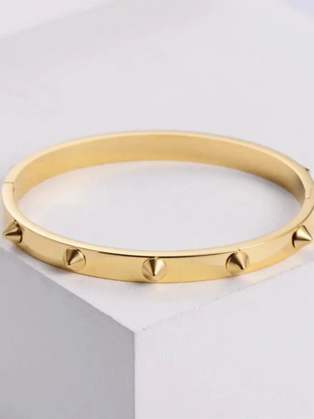18k Gold Plated Stainless Steel Spike Studded Bangle Bracelet Minimalist Jewelry